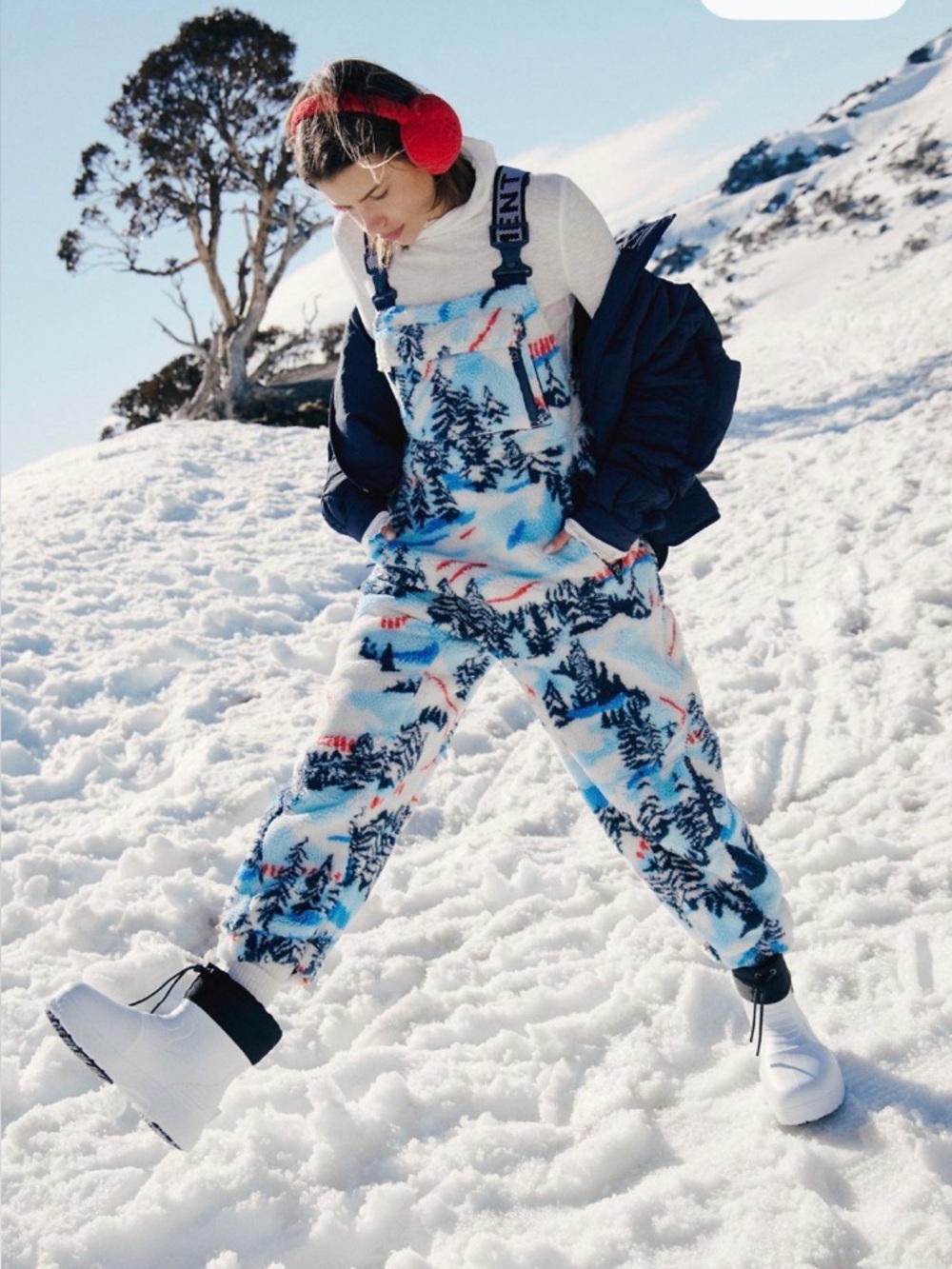 Free People Hit the Slopes Fleece Printed Overalls